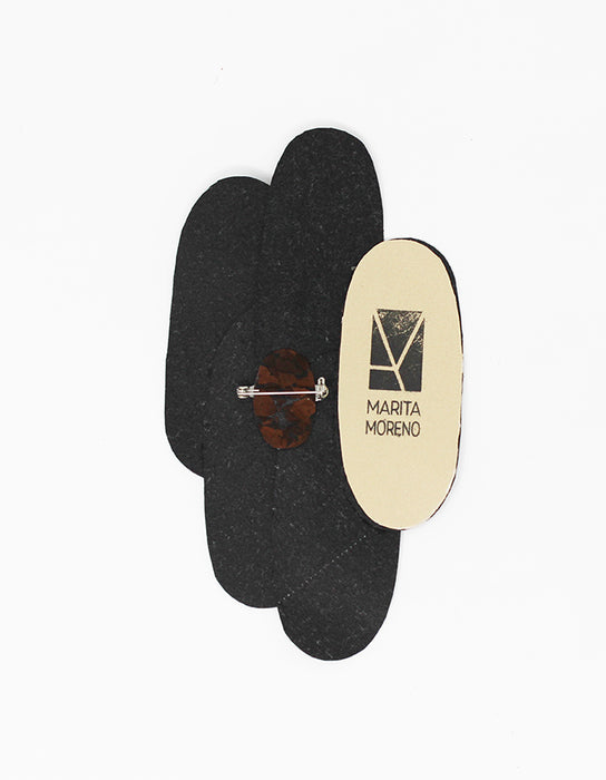 Pieces - Alfinete Assimétrico - Preto e Castanho Escuro em Cortiça