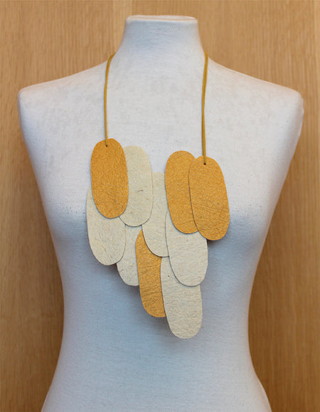 Pieces Assymmetrical M - Gold Mineral & White Pinatex